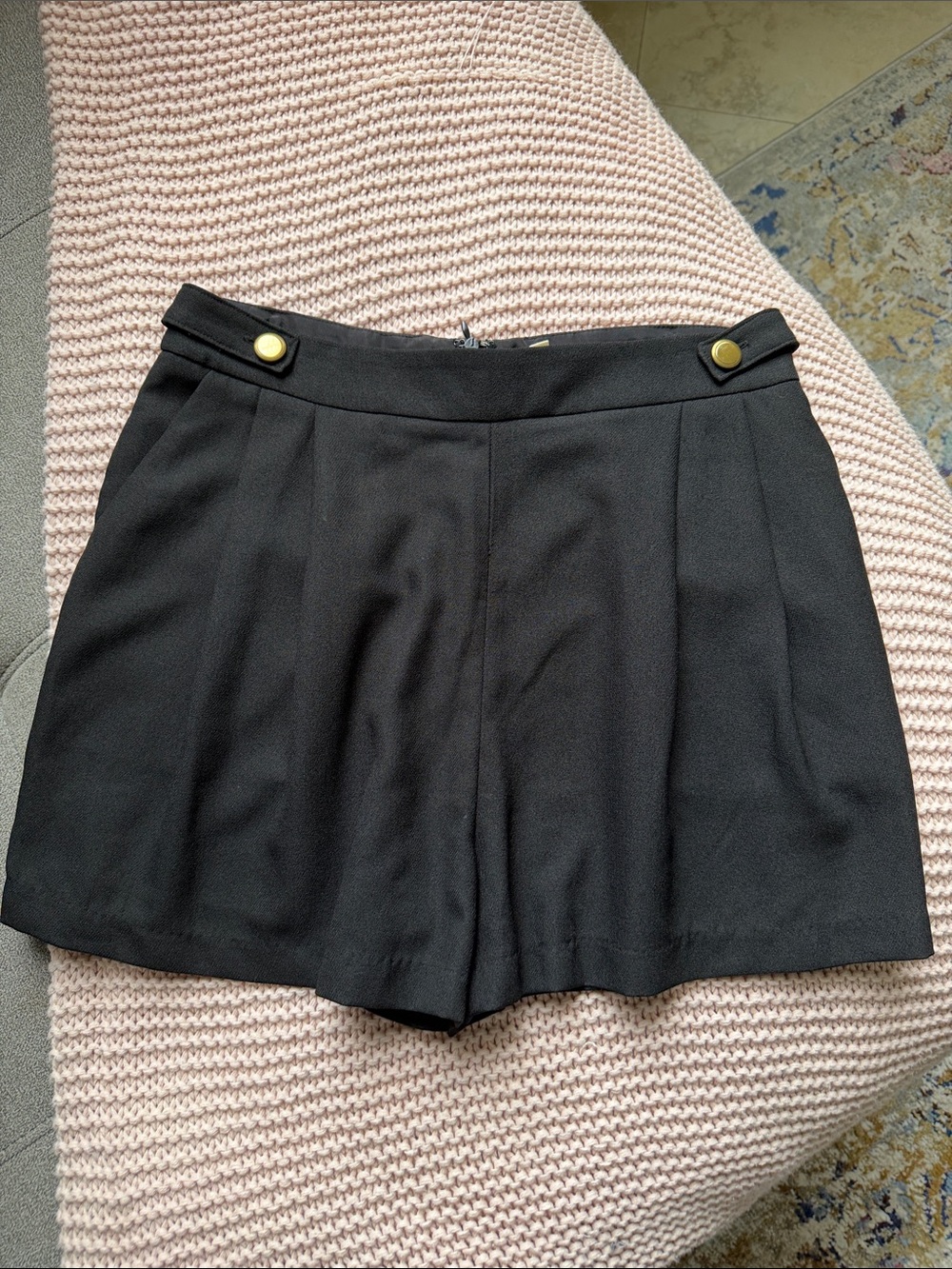 Under Skies Black High-Waist Shorts with Gold Buttons